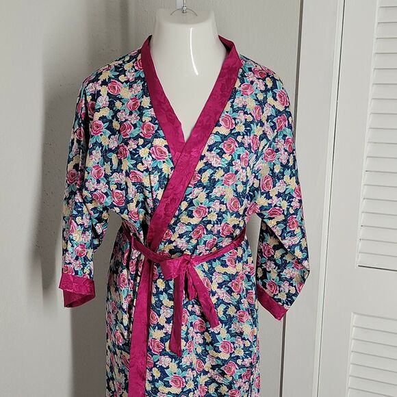 Today Tonight Vintage Nightgown Lingerie Robe ~ Sz M ~ Floral ~ Pinks Blues - Picture 3 of 6